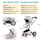 Hot Mom Kinderwagen set mit 360° Drehfunktion, Kombikinderwagen 3-in-1. Ausgestattet mit PU-Reifen und Kunstledersitz und viele weitere Zubehören, Dunkelgrau