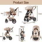 Gcarebb 3 in 1 Kinderwagen, Buggy Mit Auto Babyschale, Mit Höhenverstellbarer Kinderwagen Komplettset, KombiKinderwagen Mit Aluminiumrahmen für Neugeborene 0-4 Jahre