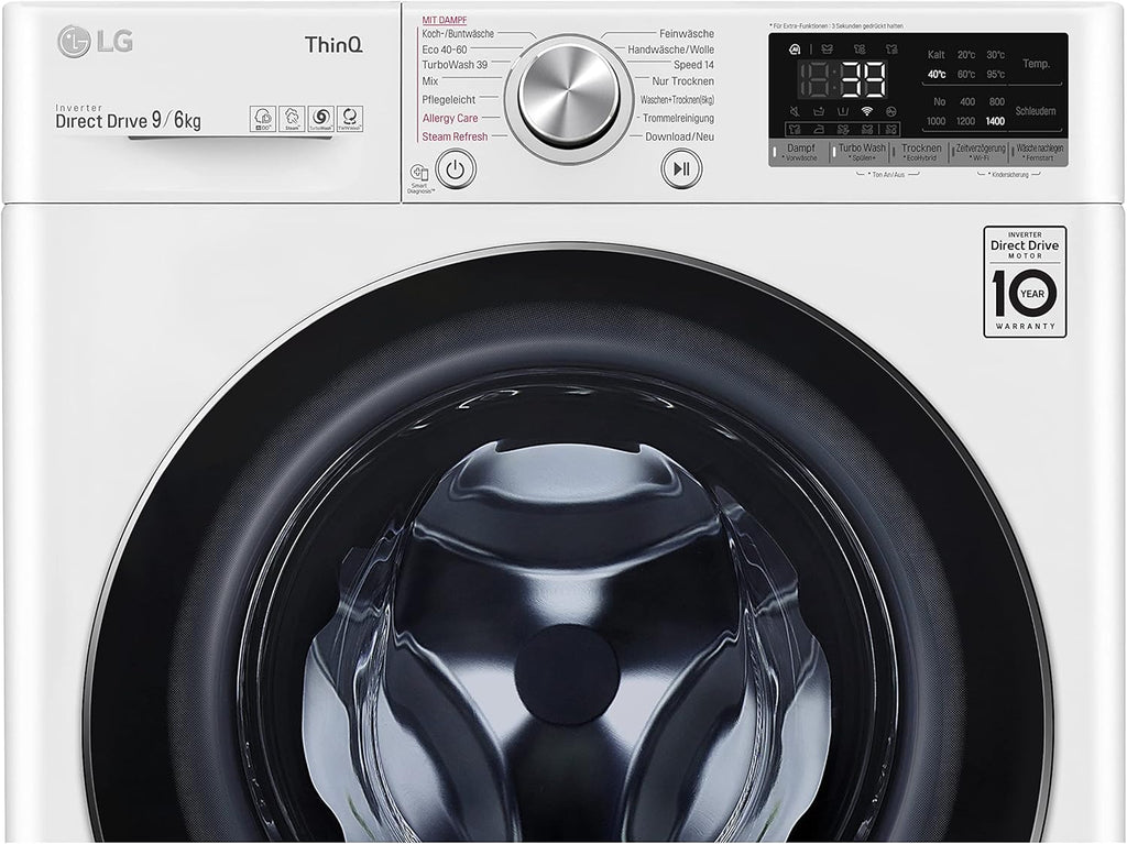 LG V7WD107H2E, Klasse E, Frontlader-Waschtrockner 10,5 - 7 kg, 1400 U/min, AI Direct Drive, Wi-Fi, Tiefenreinigung mit Dampf, TurboWash, Größere Kapazität, 62 x 60 x 85 cm ꟷ Weiß