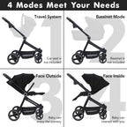 3 in 1 Kinderwagen Set mit umkehrbarem Sport-Sitz, Babywanne & Buggy – Ein-Klick-Zusammenklappbar, Leicht & Tragbar mit Großem Regenschutz