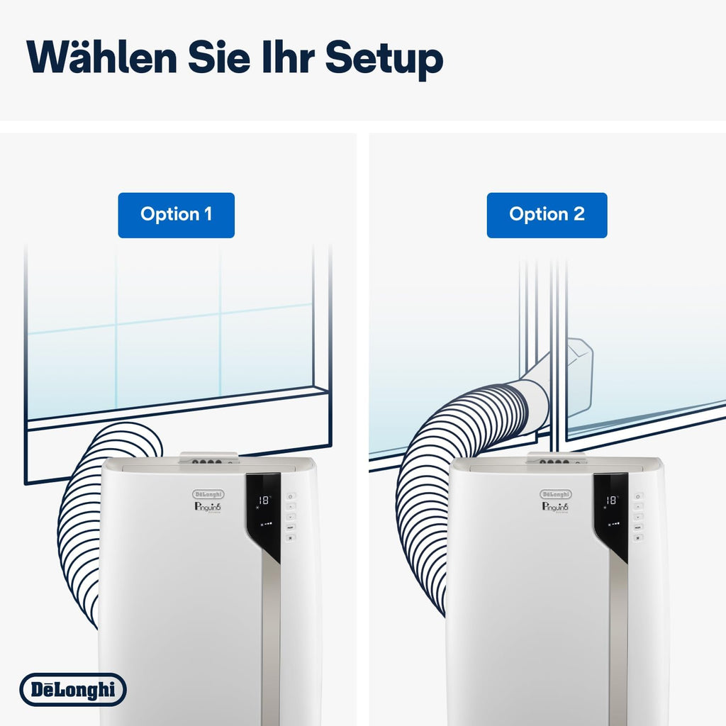 De'Longhi Pinguino PAC EM82, Mobile Klimaanlage für Rume bis zu 80 m, 9.400 BTU, 2,4 kW, 63 dB, Entfeuchtungsfunktion, Energieklasse A, 24h-Timer, Wei
