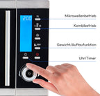 MEDION MD 15501 4 in 1 Mikrowelle mit Grill (25 Liter, 900 Watt, 1100 Watt Grill, 2500 Watt Heißluft, 10 Automatik-Programme) silber