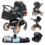 YAZOCO kinderwagen 3 in 1, Zusammenklappbar kinderwagen mit Wickeltasche,Komplettset Becherhalter,Moskitonetz, Fußabdeckung,Sitzzubehör (4 Rosa)