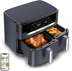 Tefal Dual Easy Fry Heißluftfritteuse Doppelkammer, 5,2/3,1 L Fassungsvermögen, zwei unabhängige Schubladen, 7 automatische Programme, energiesparend, schwarz, EY9018