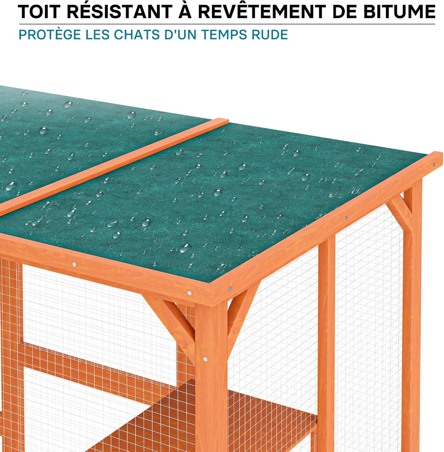 Enclos extérieur – 168 x 82 x 166,5 cm – en Bois de Sapin et avec Grillage – Parc pour Chat résistant aux intempéries – avec 6 Zones de Repos – Félins
