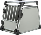 TRIXIE Hunde-Transportbox, Aluminium, L: 92 x 64 x 78 cm, grafit, rutschfste Liegematte, Klettleiste am Boden, Sicherheitsverschluss, stabil und geruscharm, hochgeschlossene Wnde - 39338
