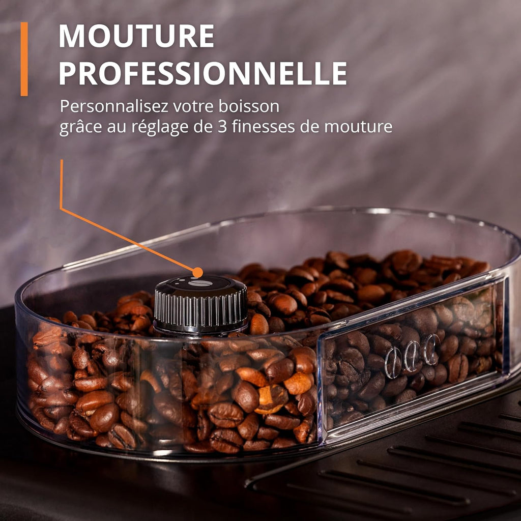 Krups Machine à café grain, 1,7 L, 2 tasses en simultané, Nettoyage automatique, Buse vapeur pour Cappuccino, Cafetière espresso, Essential noire YY8125FD, Noir