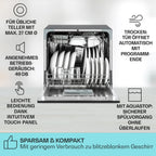 Klarstein  ia 8 - Spülmaschine, Geschirrspüler, Freistehend, Teilintegriert, F, 55 cm breit, 8 Maßgedecke, 6 Programme, Aquastop, silber