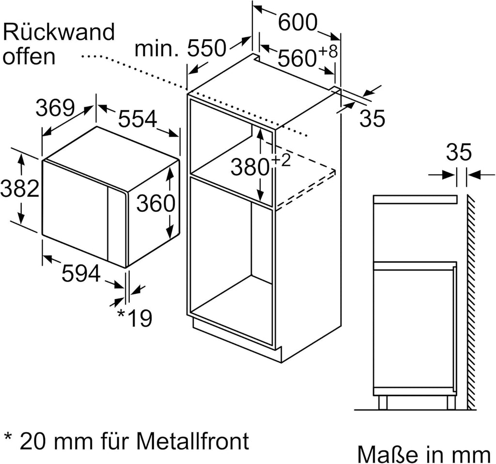 NEFF HLAWD53N0, N 50, Einbau-Mikrowelle 38,2 x 59,4 cm (H x B) , 25 l , Edelstahl , Auftaufunktion , Garfunktion , 7 Automatikprogramme, Schwarz
