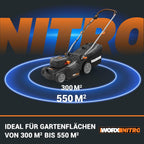 WORX WG737E Nitro Akku-Rasenmäher 40V(2x20V) - leistungsstarke bürstenloser Motor - 37cm Schnittbreite - 6 Schnitthöhenstufe (20-70mm) - 40L Grasfangsack - inkl. 2x4Ah Akkus & Dual-Ladengerät