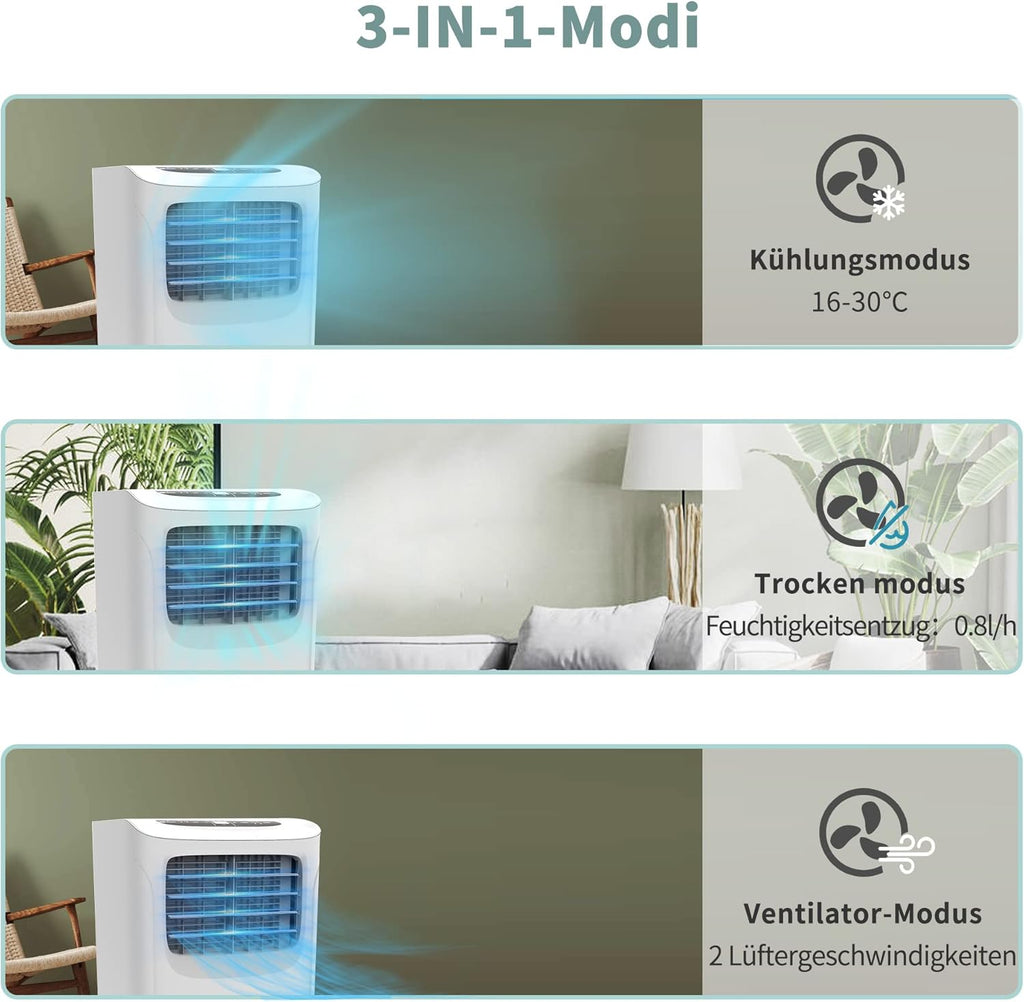 SHINCO Mobile Klimaanlage mit Abluftschlauch, 9000BTU, 2,6 kW, Kühlen&Ventilieren&Entfeuchten, Mobiles Klimagert mit Schlafmodus, Raumgre bis 22㎡, 24-Stunden-Timer
