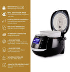 Yum Asia Sakura Reiskocher mit Keramikschale und Advanced Fuzzy Logic (8 Tassen, 1,5 Liter), 6 Reiskochfunktionen, 6 Multikocherfunktionen, Motouch LED-Display, 220-240V EU (schwarz und silber)