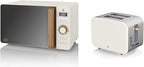 Swan Nordic 20 L digitaler Mikrowellenherd, 6 Leistungsstufen, 800 W Leistung, 30-Minuten-Timer, einfache Reinigung, Abtaumodus, modernes Design, Griff in Holzoptik, mattwei