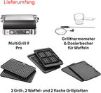 Braun MultiGrill 9 Pro CG 9160, Elektrogrill mit 2 unabhängigen Thermostaten, 3 Kochpositionen, spülmaschinenfeste Platten, integrierte Thermosonde, 2200 W, Schwarz/Edelstahl