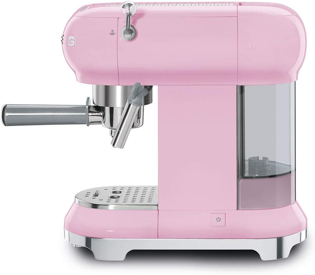 Smeg, ECF01WHEU Manual Espresso -Maschine, Cappuccino -System, Thermoblock, große Tassengehäuse und Doppelkaffeefunktion, 1 l Wassertank, kompakte Abmessungen, 1350W, Weiß
