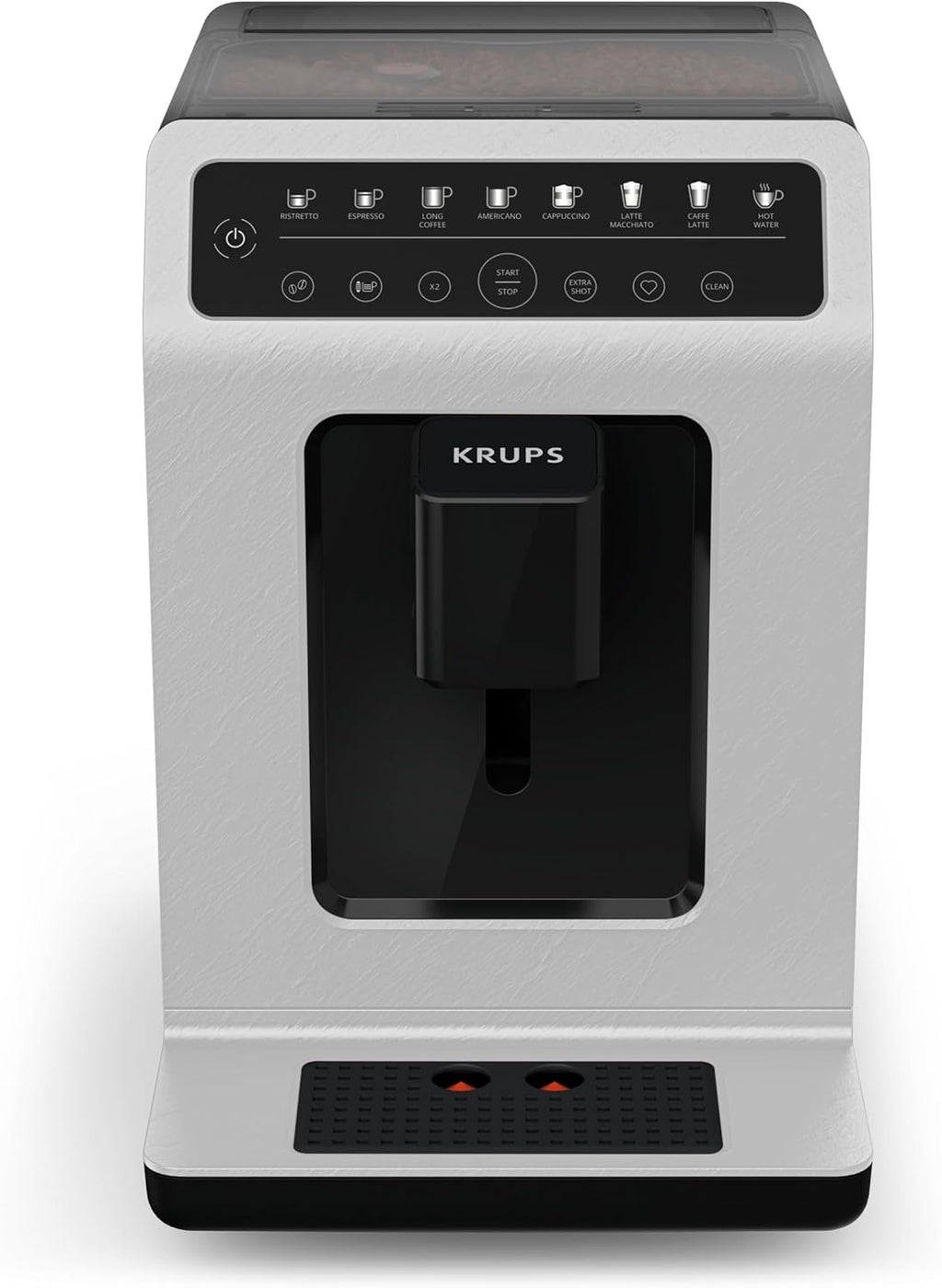 Krups Evidence ECOdesign Kaffeevollautomat mit Milchschlauch, 8 Getränke, 2-Tassen-Funktion, Recyceltes Material, Kaffeemaschine, Weiß/Schiefer, EA897A10