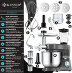 KESSER® 3 in 1 Universal Küchenmaschine K-KM 3000 mit Fleischwolf Knetmaschine Multifunktionale Rührmaschine 5,5L Schüssel mit 3 Rührwerkzeuge, 1,5L Entsafter, Zubehör-Set, Pasta & Gebäckformen
