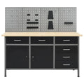 Etabli avec 4 panneaux muraux table de travail poste de travail stockage rangement d'outils 160 cm garage atelier pieds réglables en hauteur 02_0003666 -