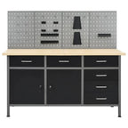 Etabli avec 4 panneaux muraux table de travail poste de travail stockage rangement d'outils 160 cm garage atelier pieds réglables en hauteur 02_0003666 -
