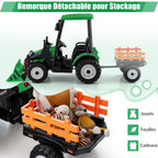 12V Tracteur Électrique Enfants avec Pelle&Remorque Amovible Véhicule Électrique à 6 Roues avec Télécommande & Musique 3-6 km/h pour 3-8 Ans Jaune/Vert
