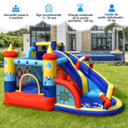 Château Gonflable Style Bateau avec Toboggan Incurvé Zone de Saut Mur d'Escalade avec Gonfleur 450 W