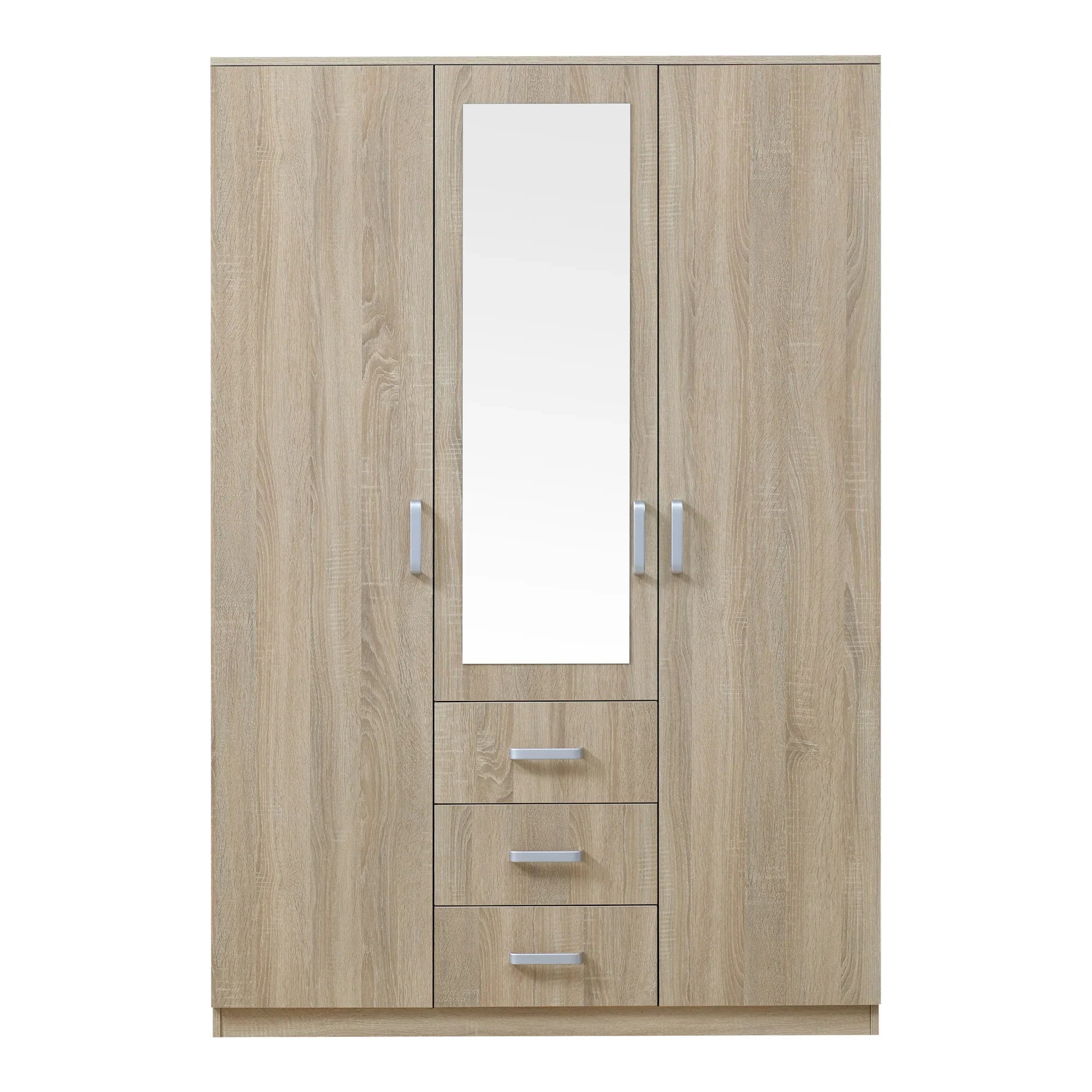 Armoire de chambre garde-robe moderne meuble de rangement intemporel 5 étagères 3 tiroirs + miroir MDF 176 x 120 x 52 cm effet chêne sonoma 03_0006369