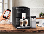 Melitta Barista T Smart - Kaffeevollautomat mit Milchsystem, Kaffeemaschine mit Mahlwerk, für z. B. Cappuccino oder Espresso, App Steuerung möglich, schwarz/silber