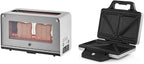 WMF Lono Toaster Glas mit Brtchenaufsatz, 2 Scheiben, XXL, motorisierte Toastaufnahme, Aufwrm-Funktion, 7 Brunungsstufen, Toaster edelstahl matt
