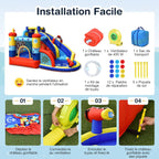 Château Gonflable Style Bateau avec Toboggan Incurvé Zone de Saut Mur d'Escalade avec Gonfleur 450 W