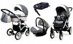 BabyLux® Bambimo Kinderwagen Set 3 in 1 - White Lux - incl. Babywanne, Buggy Sportsitz, Auto-Babyschale - Autositz - Kinderwagenset - Kombikinderwagen mit Wickeltasche, Regenschutz usw.