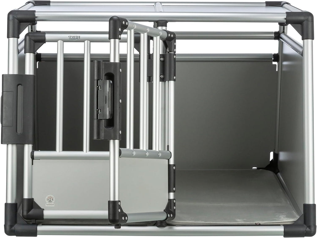 TRIXIE Hunde-Transportbox, Aluminium, L: 92 x 64 x 78 cm, grafit, rutschfste Liegematte, Klettleiste am Boden, Sicherheitsverschluss, stabil und geruscharm, hochgeschlossene Wnde - 39338