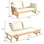 Chaise Longue Convertible avec Coussin Canapé de Jardin 2 en 1 en Bois d’Acacia avec Accoudoir Réglable pour Patio Piscine Jardin Blanc/Gris/Bleu/Rouge