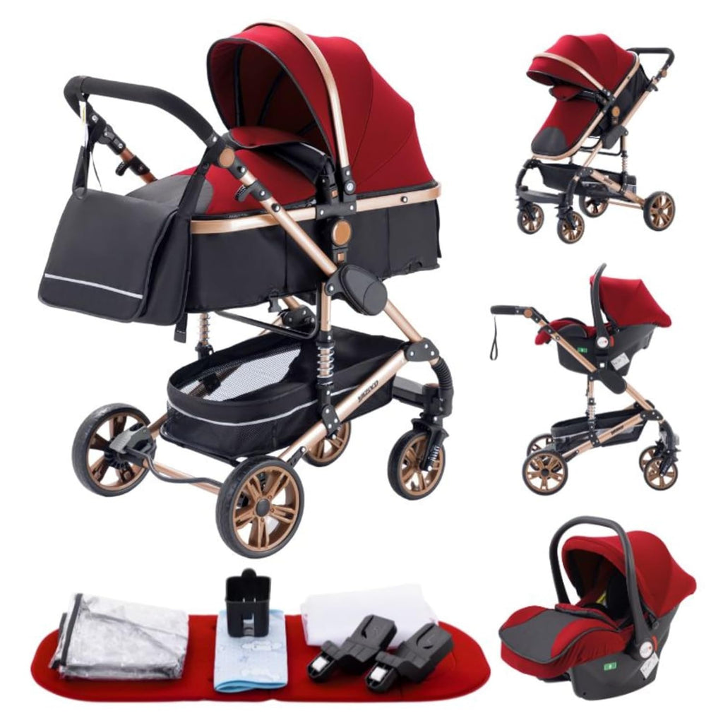 YAZOCO kinderwagen 3 in 1 Buggy Babybett Komplett Set Einem Klick Zusammenklappbarer Kinderwagen, KombiKinderwagen Aluminiumrahmen für Neugeborene Sitzzubehör (1 schwarz)
