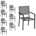 Lot de 8 chaises en aluminium anthracite - textilène gris -