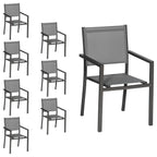 Lot de 8 chaises en aluminium anthracite - textilène gris -
