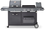 '- Barbecue Bi-Energy Gun Metal XL - Barbecue Charbon et Plancha 60 x 42 cm à gaz avec brûleur latéral -12,95 KW