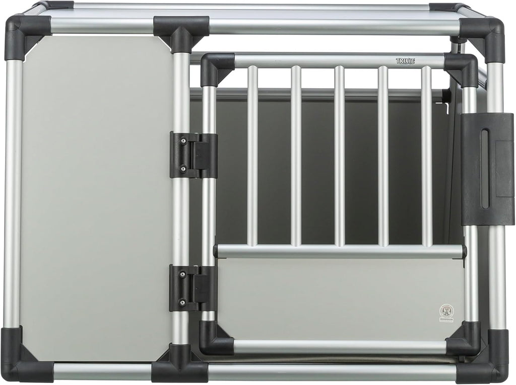 TRIXIE Hunde-Transportbox, Aluminium, L: 92 x 64 x 78 cm, grafit, rutschfste Liegematte, Klettleiste am Boden, Sicherheitsverschluss, stabil und geruscharm, hochgeschlossene Wnde - 39338
