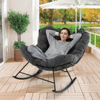 Chaise à Bascule d'Intérieur et d'Extérieur Chaise Papasan Surdimensionnée avec Coussin Rembourré & Cadre en Métal Capacité 205 Kg Gris