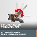 WORX 18V(20V MAX) Akku Rasentrimmer WG163E.3, 2-in-1 rasenkantenschneider mit 90° drehbarer Trimmerkopf, Teleskopstiel, Powershare, 2 x 2,0 Ah Akku