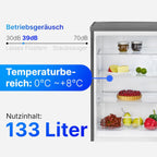 Réfrigérateur 133L inox VS2195-1-inox, Capacité nette : 133 litres, Éclairage intérieur à DEL, Contrôle de la température en continu, 3 clayettes en verre