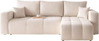 Canapé d'angle Convertible 145x248 à Gauche ou à Droite - Canapé 3 Places Convertible Beige avec Espace de Rangement