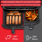 Tefal Dual Easy Fry Heißluftfritteuse Doppelkammer, 5,2/3,1 L Fassungsvermögen, zwei unabhängige Schubladen, 7 automatische Programme, energiesparend, schwarz, EY9018