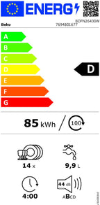 Beko BDFN26420W b300 freistehender Geschirrspüler, unterbaufhig, Platz für 14 Magedecke, Pro  Inverter Motor, TrayWash, HygieneIntense, 6 Programme, WaterSafe+, Wei