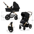 Kinderkraft MOOV2 AIR Kinderwagen 3 in 1 Kinderwagenset bis 26 kg mit Kindersitz I-SIZE 40-75 cm, Buggy Funktion, Liegeposition verstellbar, Große ausziehbare Verdeck, Aufblasbare Räder, Schwarz