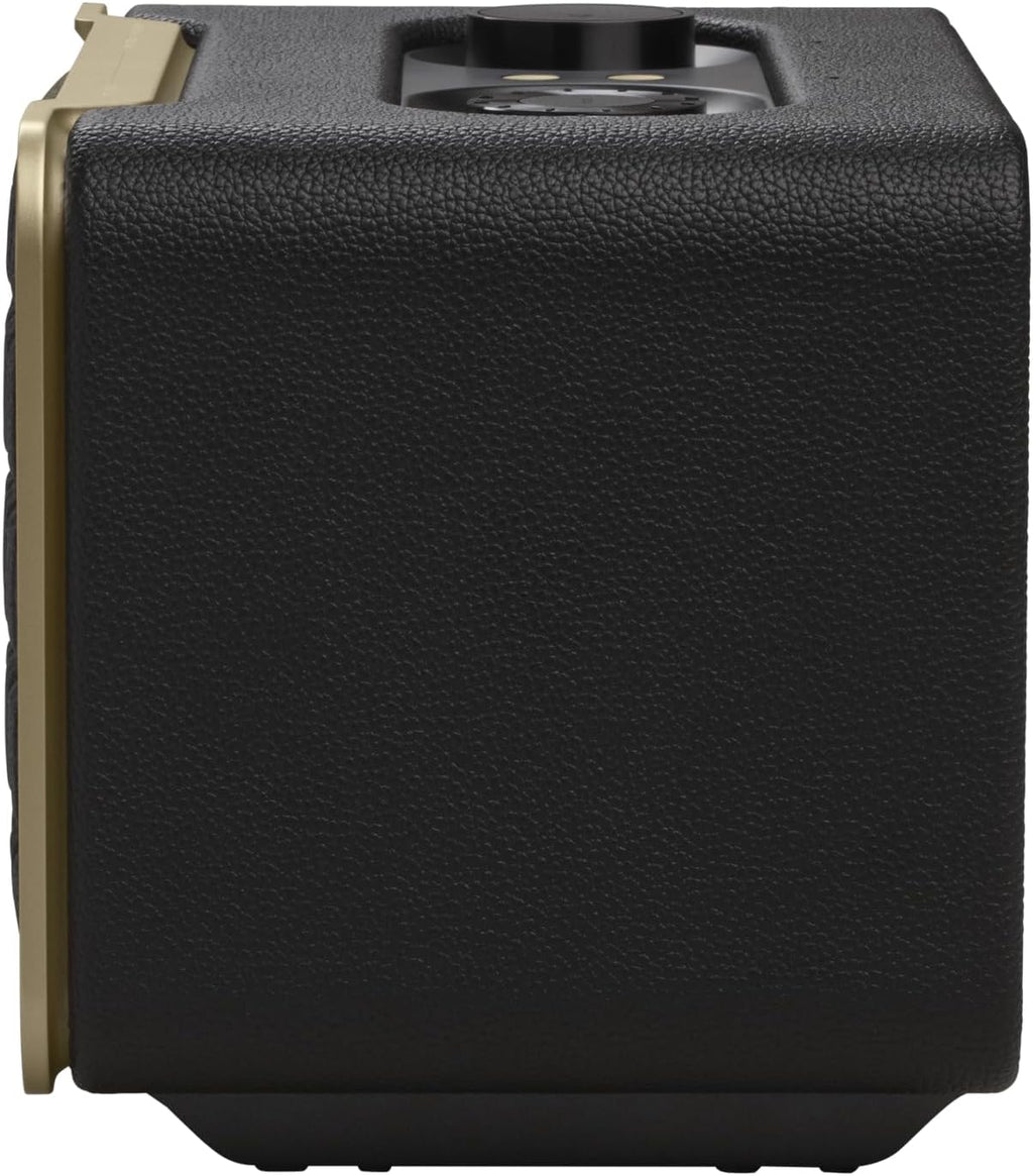 JBL Authentics 200 Smart Home Lautsprecher – 70er Jahre Retro-Design Bluetooth Box – Mit Quadrex Grill, Google Assistant, Alexa, AirPlay und JBL One App – Schwarz