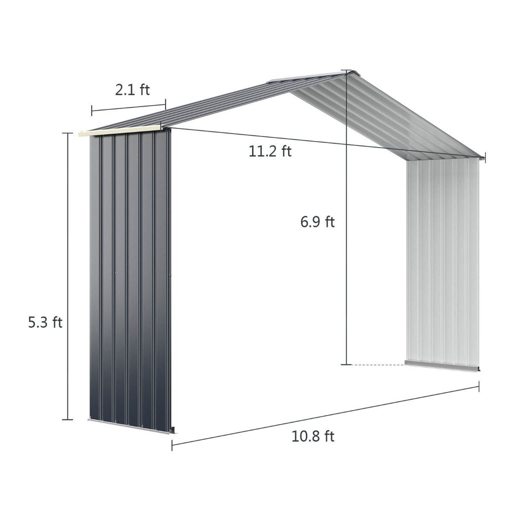 Abri de Jardin en Métal & Extension 10.85㎡ avec 2 Portes Coulissantes Verrouillables 4 Trous d’Aération Gris pour Vélo