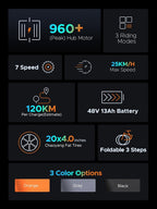 ENGWE EP-2 Pro Vélo électrique Pliable 20 × 4.0 Fat Bike Electrique 7 Vitesses avec Batterie Amovible 48V 13Ah Autonomie 120km Tout-Terrain & VTT & Plage & Neige