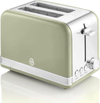 Swan Retro Frühstücks-Set 1,8 L Wasserkocher, 2 Scheiben Breitschlitz-Brottoaster, 20L Digital-Mikrowelle, 6 Leistungsstufen, Timer, Spiegeltür, Vintage Design, Grün, Einheitsgröße