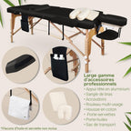 MASSUNDA All INKL Chaise de Massage Pliante et réglable en Hauteur – Table de Massage Mobile en Bois Massif avec Housse en éponge, accoudoirs et dossiers, appuie-tête Ergonomique (Noir)