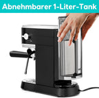 CASABREWS Espresso Siebträgermaschine 20 Bar, Edelstahl-Espressomaschine mit professionellem Milchaufschäumer, Klein Kaffeemaschine Espresso für Cappuccino, Latte & Macchiato, 1L Wassertank, Schwarz